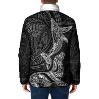 Hawaiian Monk Seal and Whale Padded Jacket Kakau Tribal Pattern Grayscale LT03 - Polynesian Pride