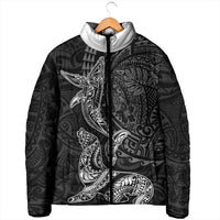 Hawaiian Monk Seal and Whale Padded Jacket Kakau Tribal Pattern Grayscale LT03 - Polynesian Pride