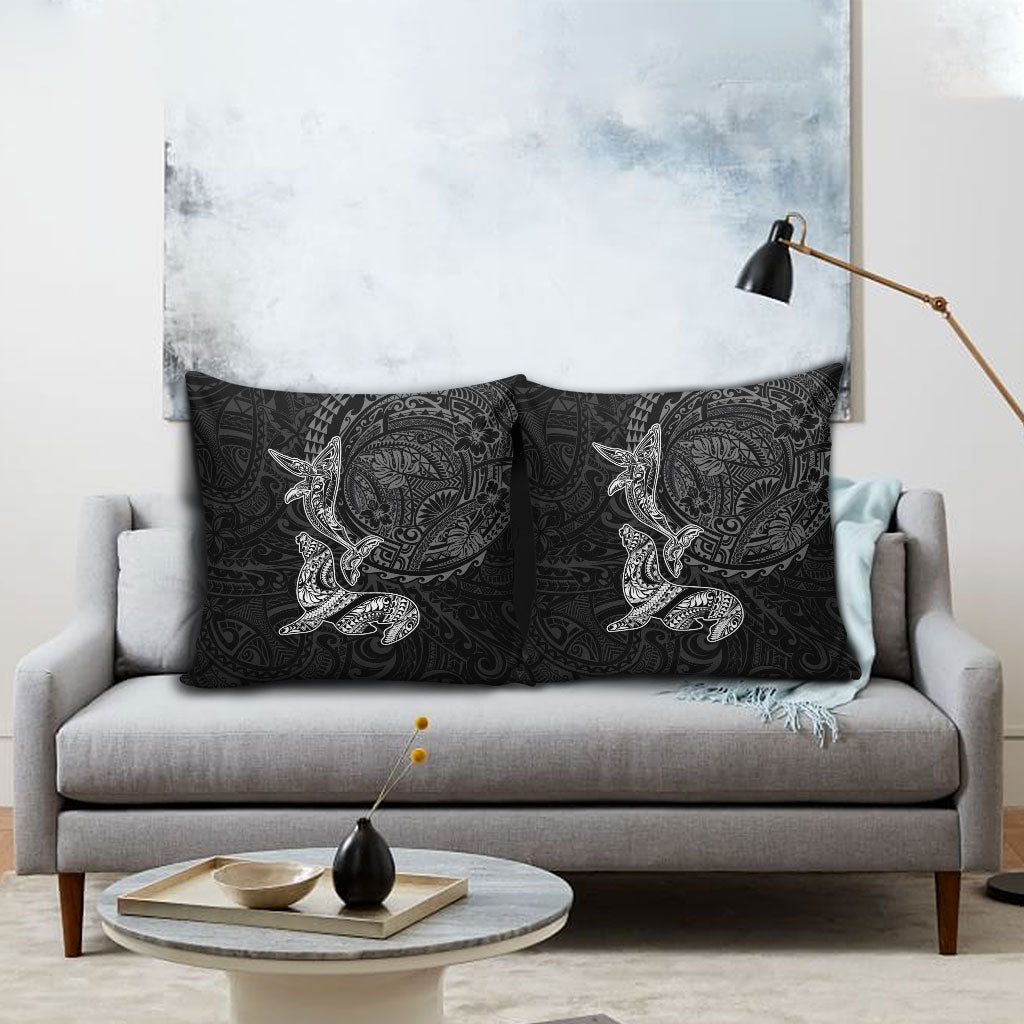 Hawaiian Monk Seal and Whale Pillow Cover Kakau Tribal Pattern Grayscale LT03 - Polynesian Pride