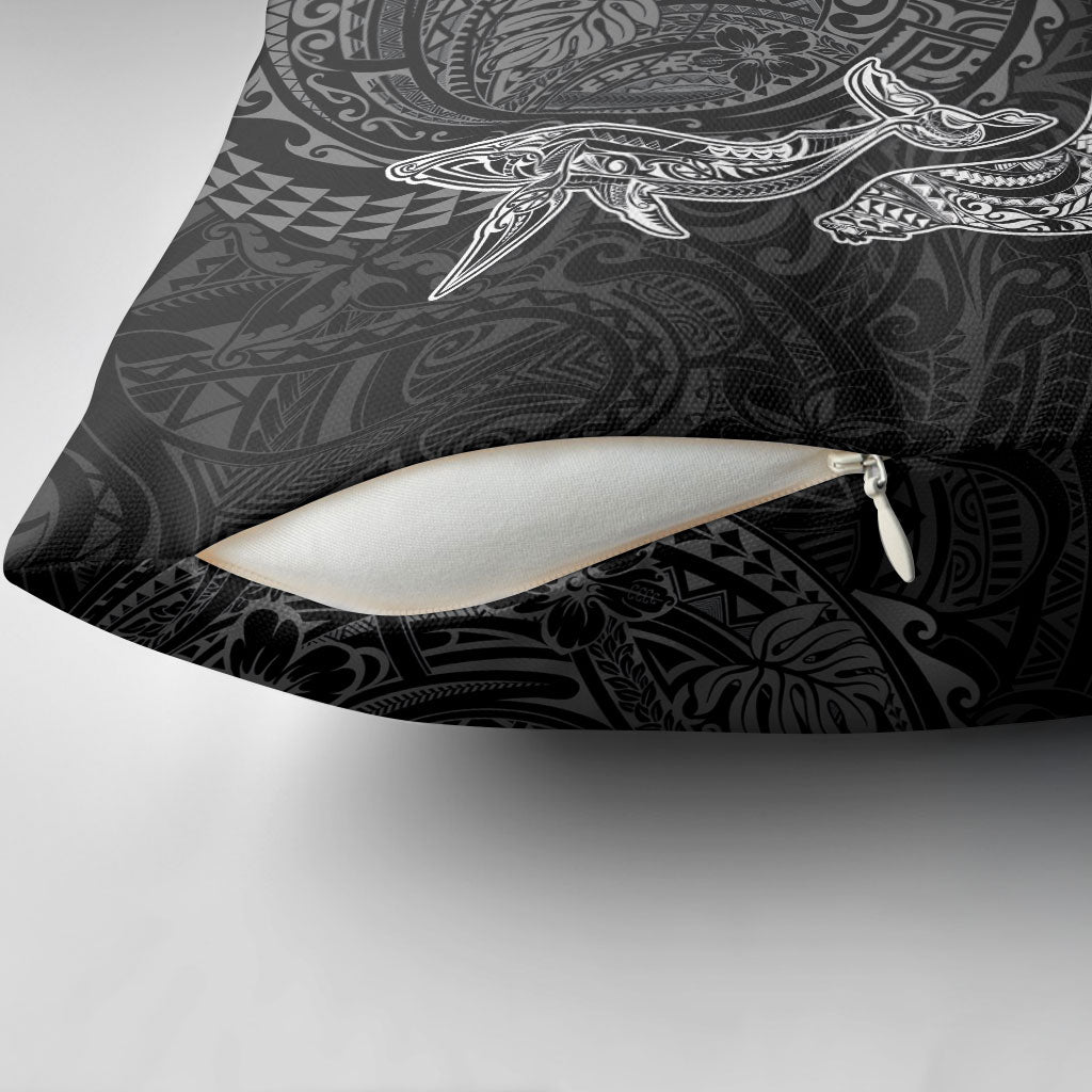 Hawaiian Monk Seal and Whale Pillow Cover Kakau Tribal Pattern Grayscale LT03 - Polynesian Pride