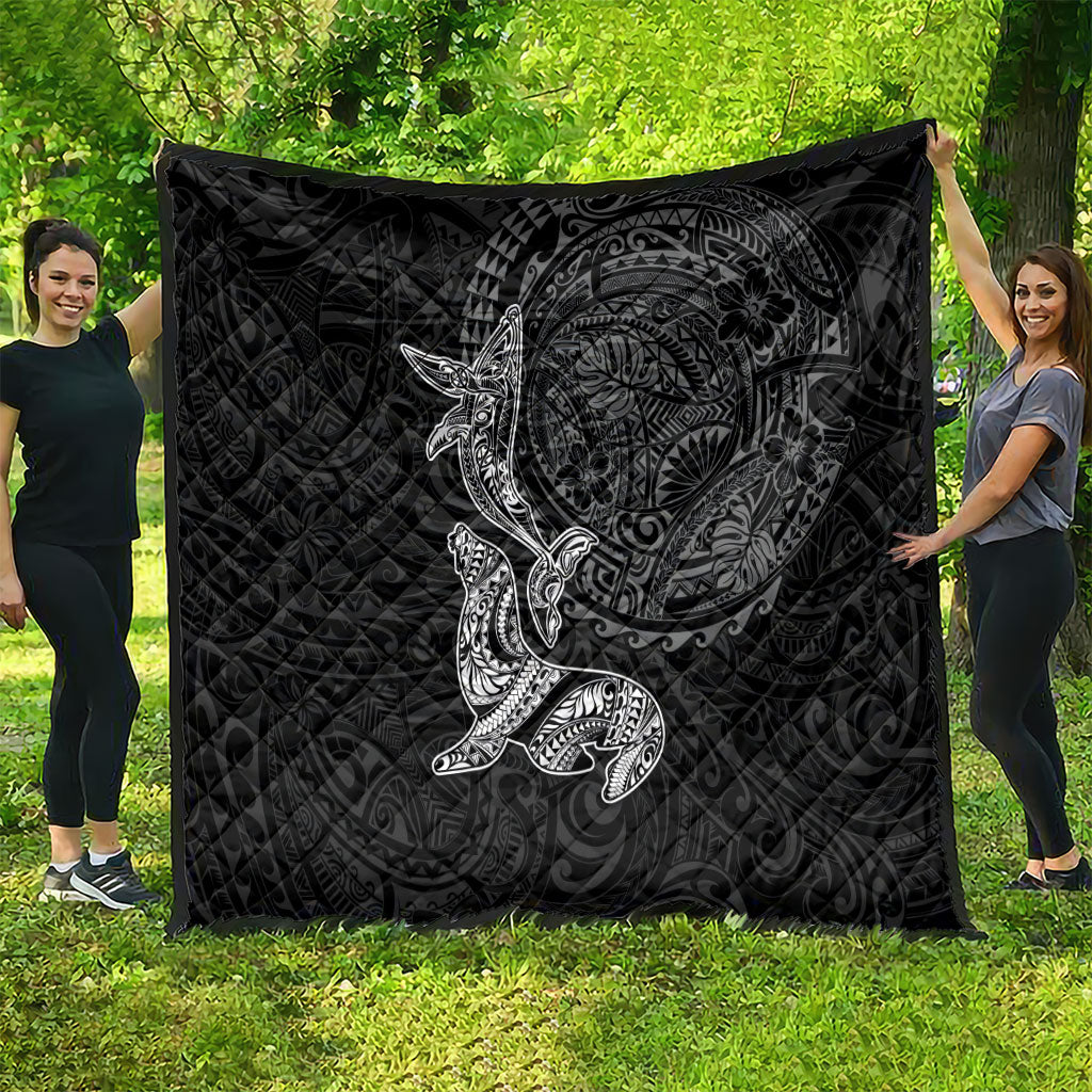 Hawaiian Monk Seal and Whale Quilt Kakau Tribal Pattern Grayscale LT03 - Polynesian Pride