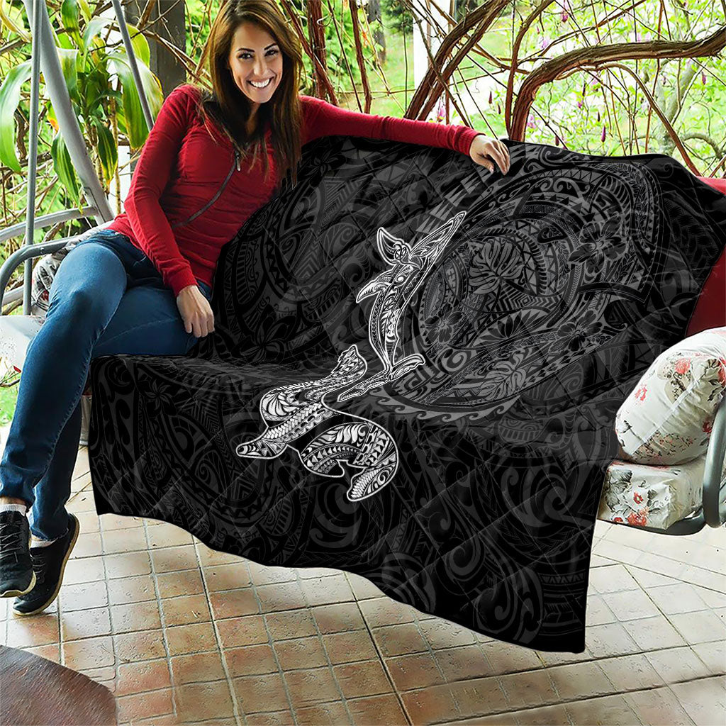 Hawaiian Monk Seal and Whale Quilt Kakau Tribal Pattern Grayscale LT03 - Polynesian Pride