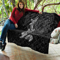 Hawaiian Monk Seal and Whale Quilt Kakau Tribal Pattern Grayscale LT03 - Polynesian Pride