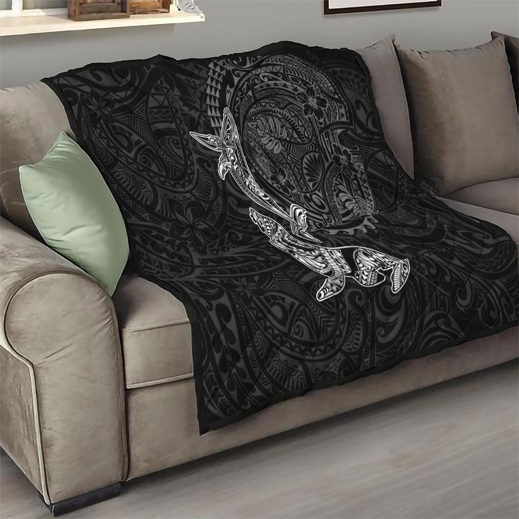 Hawaiian Monk Seal and Whale Quilt Kakau Tribal Pattern Grayscale LT03 - Polynesian Pride