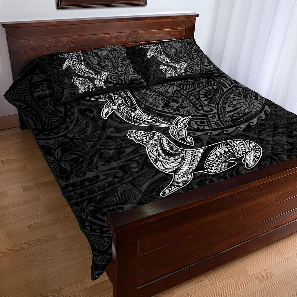 Hawaiian Monk Seal and Whale Quilt Bed Set Kakau Tribal Pattern Grayscale LT03 - Polynesian Pride