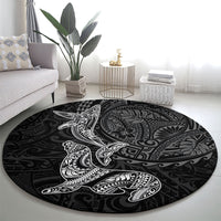 Hawaiian Monk Seal and Whale Round Carpet Kakau Tribal Pattern Grayscale LT03 - Polynesian Pride