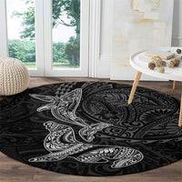 Hawaiian Monk Seal and Whale Round Carpet Kakau Tribal Pattern Grayscale LT03 - Polynesian Pride