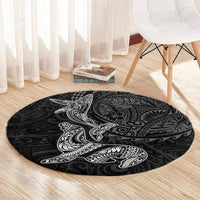 Hawaiian Monk Seal and Whale Round Carpet Kakau Tribal Pattern Grayscale LT03 - Polynesian Pride