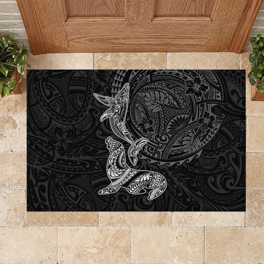 Hawaiian Monk Seal and Whale Rubber Doormat Kakau Tribal Pattern Grayscale LT03 Black - Polynesian Pride