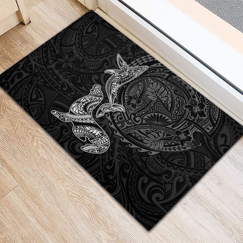 Hawaiian Monk Seal and Whale Rubber Doormat Kakau Tribal Pattern Grayscale LT03 - Polynesian Pride