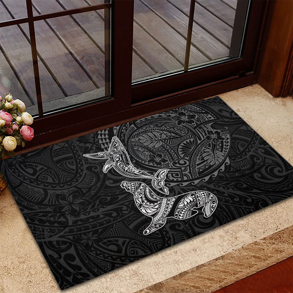 Hawaiian Monk Seal and Whale Rubber Doormat Kakau Tribal Pattern Grayscale LT03 - Polynesian Pride