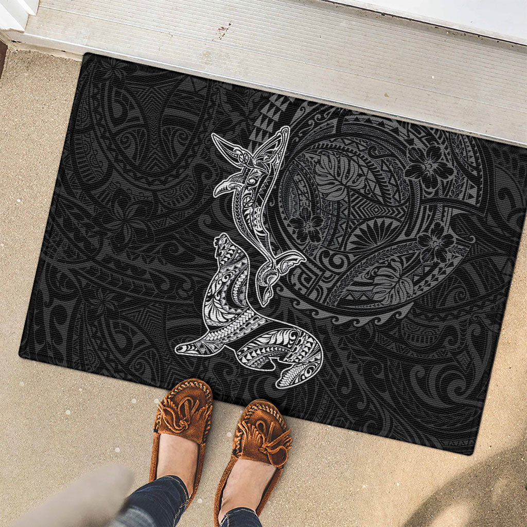 Hawaiian Monk Seal and Whale Rubber Doormat Kakau Tribal Pattern Grayscale LT03 - Polynesian Pride