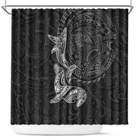 Hawaiian Monk Seal and Whale Shower Curtain Kakau Tribal Pattern Grayscale LT03 Black - Polynesian Pride