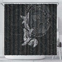 Hawaiian Monk Seal and Whale Shower Curtain Kakau Tribal Pattern Grayscale LT03 - Polynesian Pride