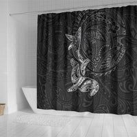 Hawaiian Monk Seal and Whale Shower Curtain Kakau Tribal Pattern Grayscale LT03 - Polynesian Pride