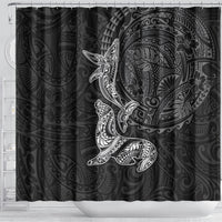 Hawaiian Monk Seal and Whale Shower Curtain Kakau Tribal Pattern Grayscale LT03 - Polynesian Pride