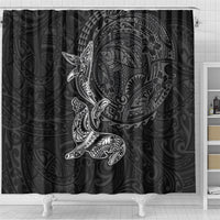 Hawaiian Monk Seal and Whale Shower Curtain Kakau Tribal Pattern Grayscale LT03 - Polynesian Pride