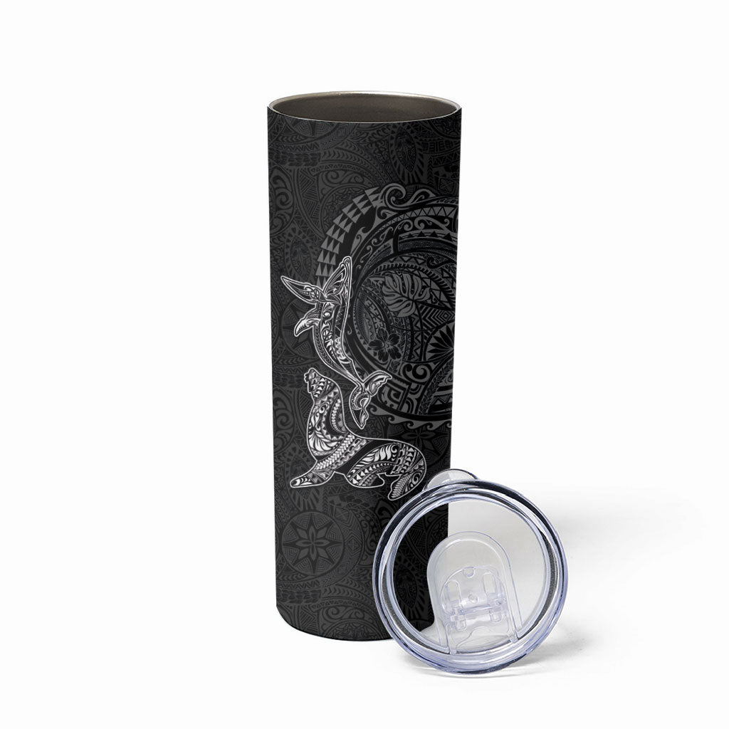 Hawaiian Monk Seal and Whale Skinny Tumbler Kakau Tribal Pattern Grayscale LT03 - Polynesian Pride
