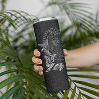 Hawaiian Monk Seal and Whale Skinny Tumbler Kakau Tribal Pattern Grayscale LT03 - Polynesian Pride