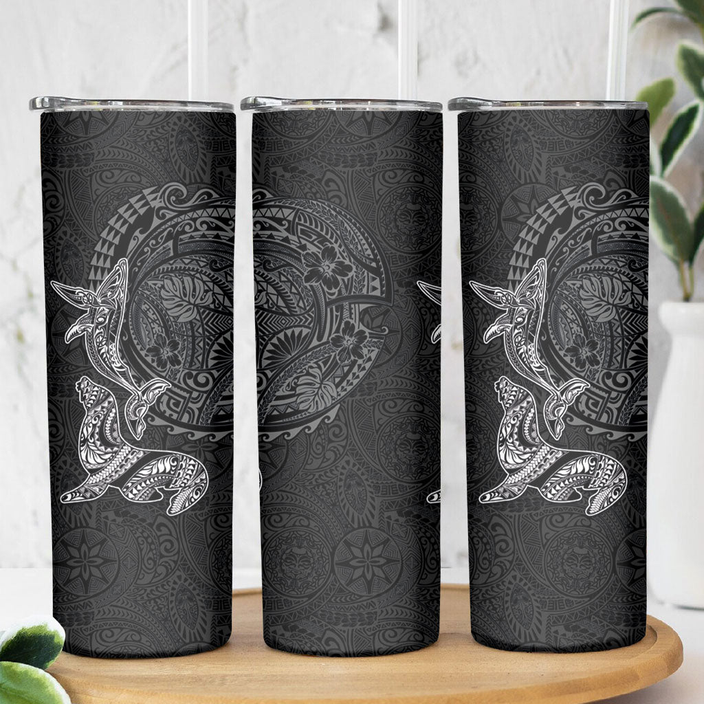 Hawaiian Monk Seal and Whale Skinny Tumbler Kakau Tribal Pattern Grayscale LT03 - Polynesian Pride