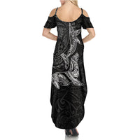 Hawaiian Monk Seal and Whale Summer Maxi Dress Kakau Tribal Pattern Grayscale LT03 - Polynesian Pride