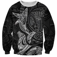 Hawaiian Monk Seal and Whale Sweatshirt Kakau Tribal Pattern Grayscale LT03 Unisex Black - Polynesian Pride