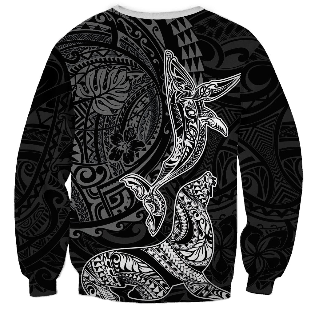 Hawaiian Monk Seal and Whale Sweatshirt Kakau Tribal Pattern Grayscale LT03 - Polynesian Pride
