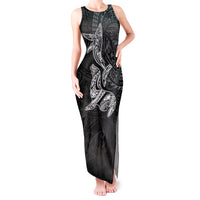 Hawaiian Monk Seal and Whale Tank Maxi Dress Kakau Tribal Pattern Grayscale LT03 Women Black - Polynesian Pride