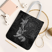 Hawaiian Monk Seal and Whale Tote Bag Kakau Tribal Pattern Grayscale LT03 White Strap One Size Black - Polynesian Pride