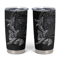 Hawaiian Monk Seal and Whale Tumbler Cup Kakau Tribal Pattern Grayscale