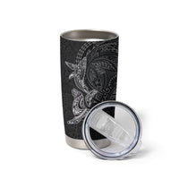 Hawaiian Monk Seal and Whale Tumbler Cup Kakau Tribal Pattern Grayscale