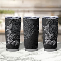 Hawaiian Monk Seal and Whale Tumbler Cup Kakau Tribal Pattern Grayscale