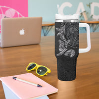Hawaiian Monk Seal and Whale Tumbler With Handle Kakau Tribal Pattern Grayscale LT03 - Polynesian Pride