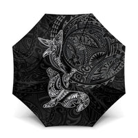 Hawaiian Monk Seal and Whale Umbrella Kakau Tribal Pattern Grayscale LT03 One Size Folded 11.42 inch Opened Diameter 37.4 inch Black - Polynesian Pride