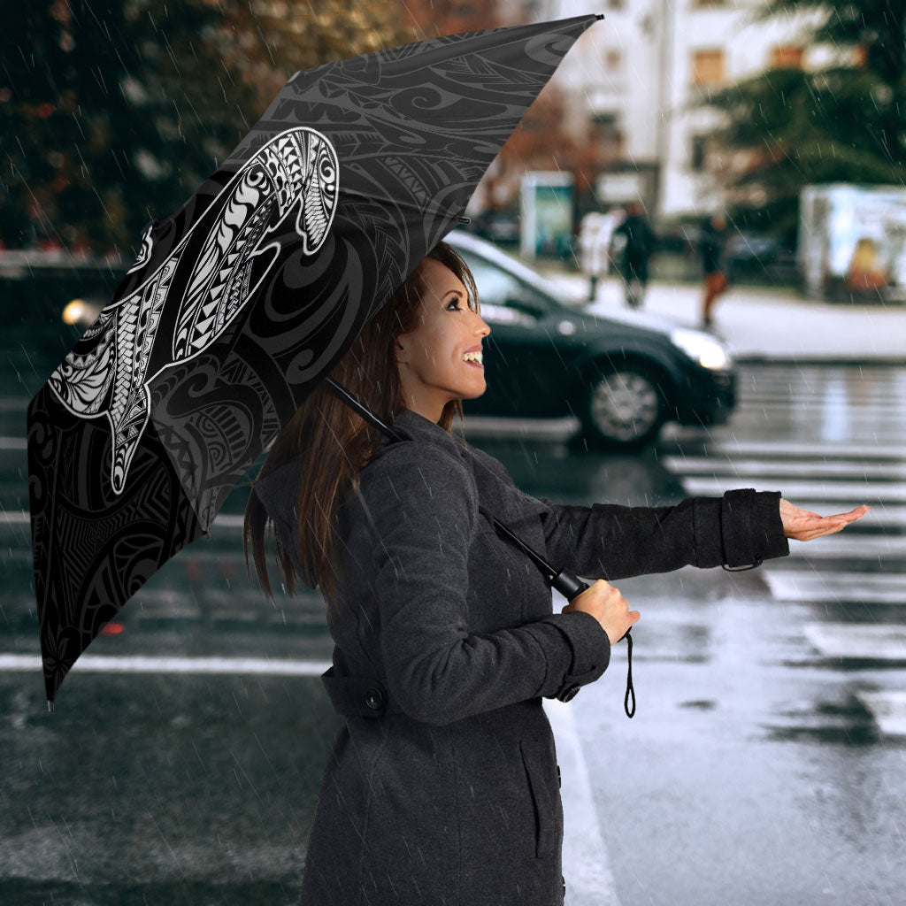 Hawaiian Monk Seal and Whale Umbrella Kakau Tribal Pattern Grayscale LT03 - Polynesian Pride