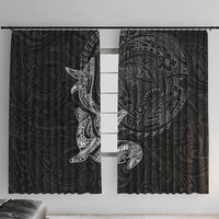 Hawaiian Monk Seal and Whale Window Curtain Kakau Tribal Pattern Grayscale