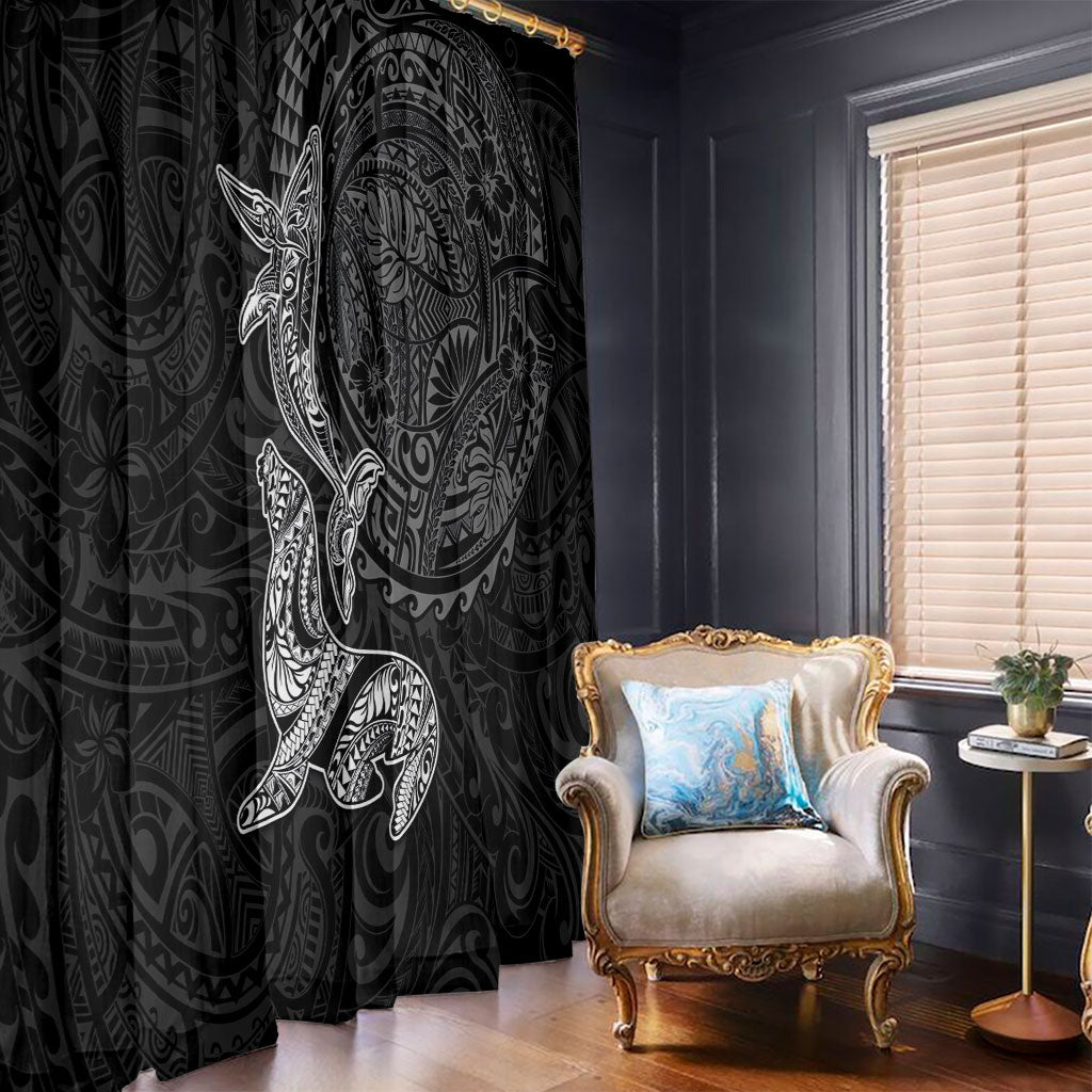 Hawaiian Monk Seal and Whale Window Curtain Kakau Tribal Pattern Grayscale