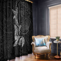 Hawaiian Monk Seal and Whale Window Curtain Kakau Tribal Pattern Grayscale