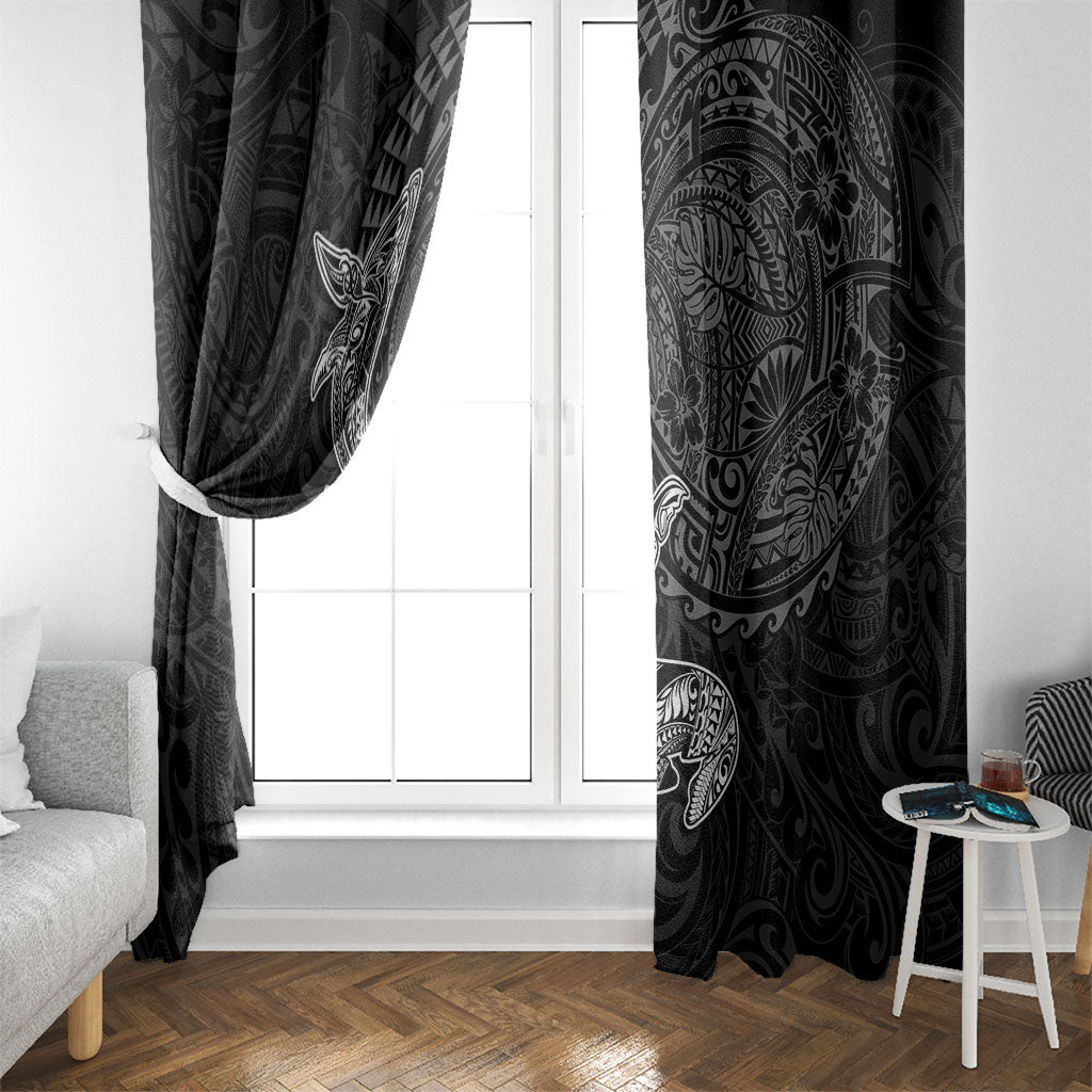 Hawaiian Monk Seal and Whale Window Curtain Kakau Tribal Pattern Grayscale