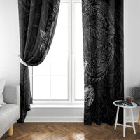 Hawaiian Monk Seal and Whale Window Curtain Kakau Tribal Pattern Grayscale