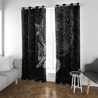 Hawaiian Monk Seal and Whale Window Curtain Kakau Tribal Pattern Grayscale