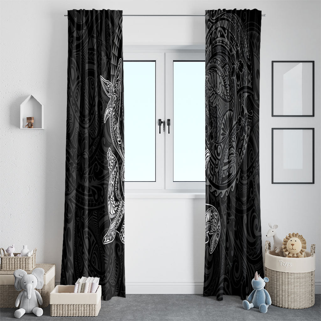 Hawaiian Monk Seal and Whale Window Curtain Kakau Tribal Pattern Grayscale