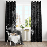 Hawaiian Monk Seal and Whale Window Curtain Kakau Tribal Pattern Grayscale
