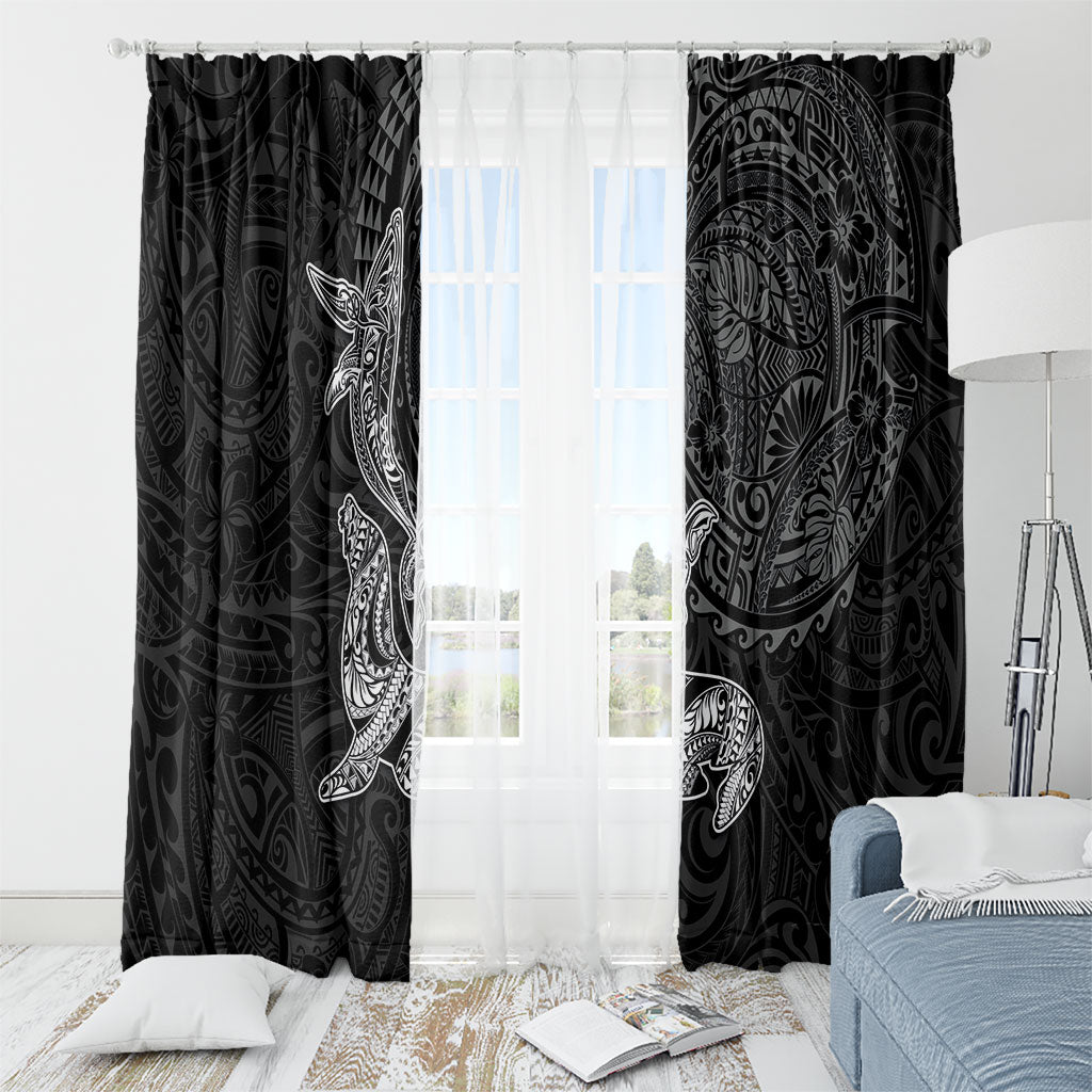 Hawaiian Monk Seal and Whale Window Curtain Kakau Tribal Pattern Grayscale