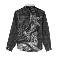Hawaiian Monk Seal and Whale Women Casual Shirt Kakau Tribal Pattern Grayscale LT03 - Polynesian Pride