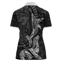 Hawaiian Monk Seal and Whale Women Polo Shirt Kakau Tribal Pattern Grayscale LT03 - Polynesian Pride