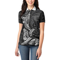 Hawaiian Monk Seal and Whale Women Polo Shirt Kakau Tribal Pattern Grayscale LT03 - Polynesian Pride