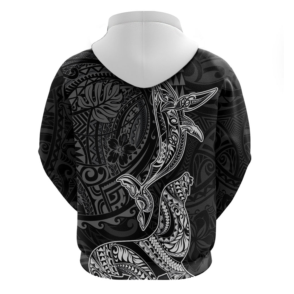 Hawaiian Monk Seal and Whale Zip Hoodie Kakau Tribal Pattern Grayscale LT03 - Polynesian Pride