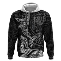 Hawaiian Monk Seal and Whale Zip Hoodie Kakau Tribal Pattern Grayscale LT03 Pullover Hoodie Black - Polynesian Pride