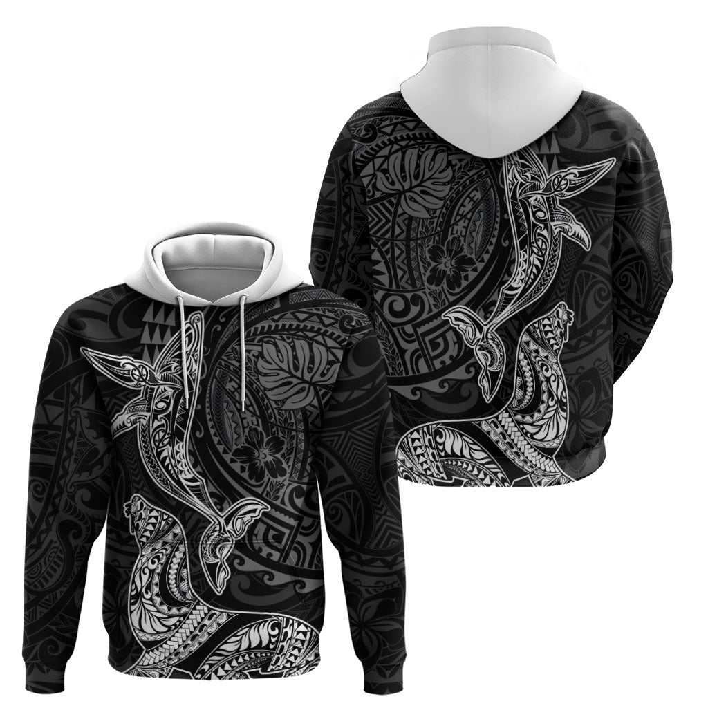 Hawaiian Monk Seal and Whale Zip Hoodie Kakau Tribal Pattern Grayscale LT03 - Polynesian Pride